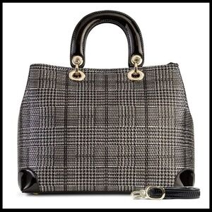 GALINA TWEED LEATHER SPARKLING BLACK AND SILVER PRINT (LARGE) HANDBAG